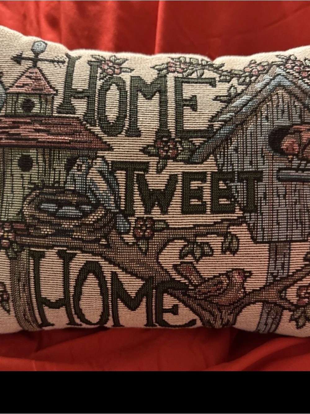 Home Tweet Home accent pillow Embroidered Needlepoint Birds Nest Bird House